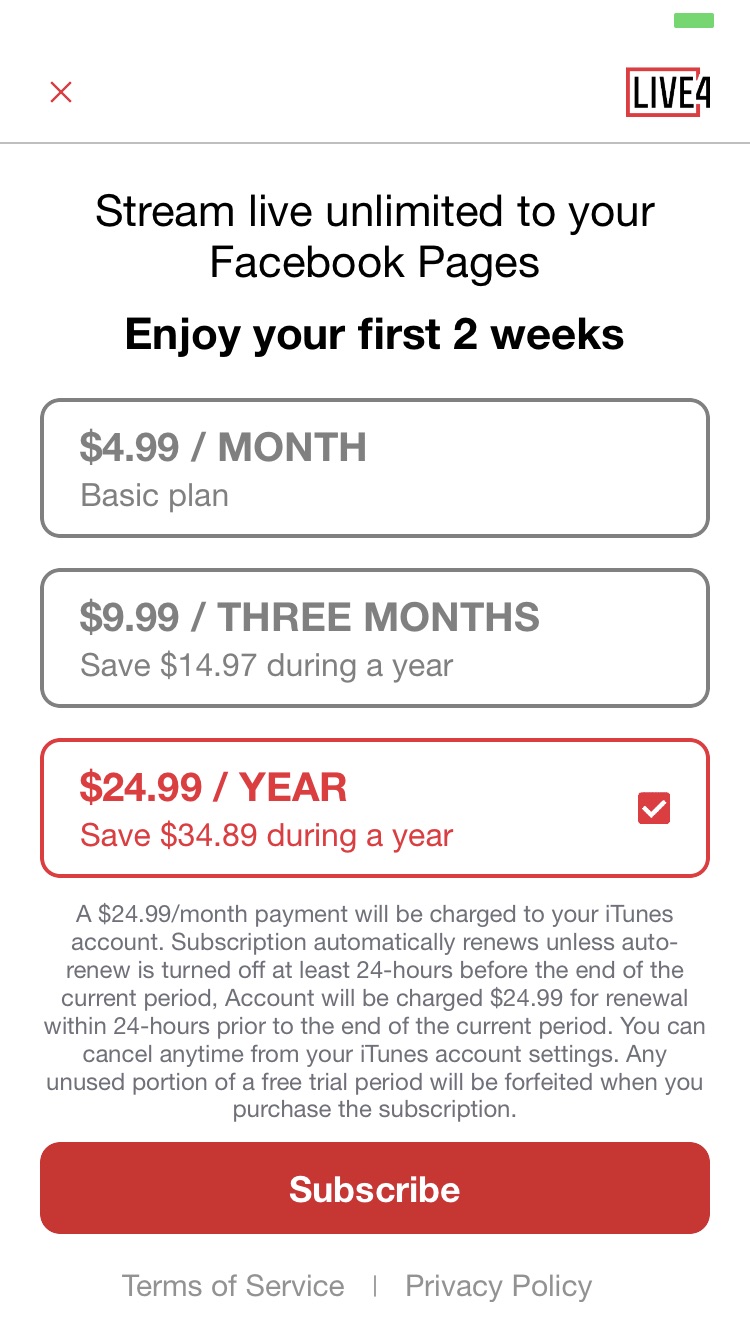 LIVE4 free trial and subscriptions for iOS