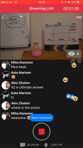 Live comments from Facebook in LIVE4 app