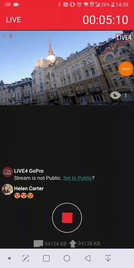 Live streaming via LIVE4 in a Multi window mode